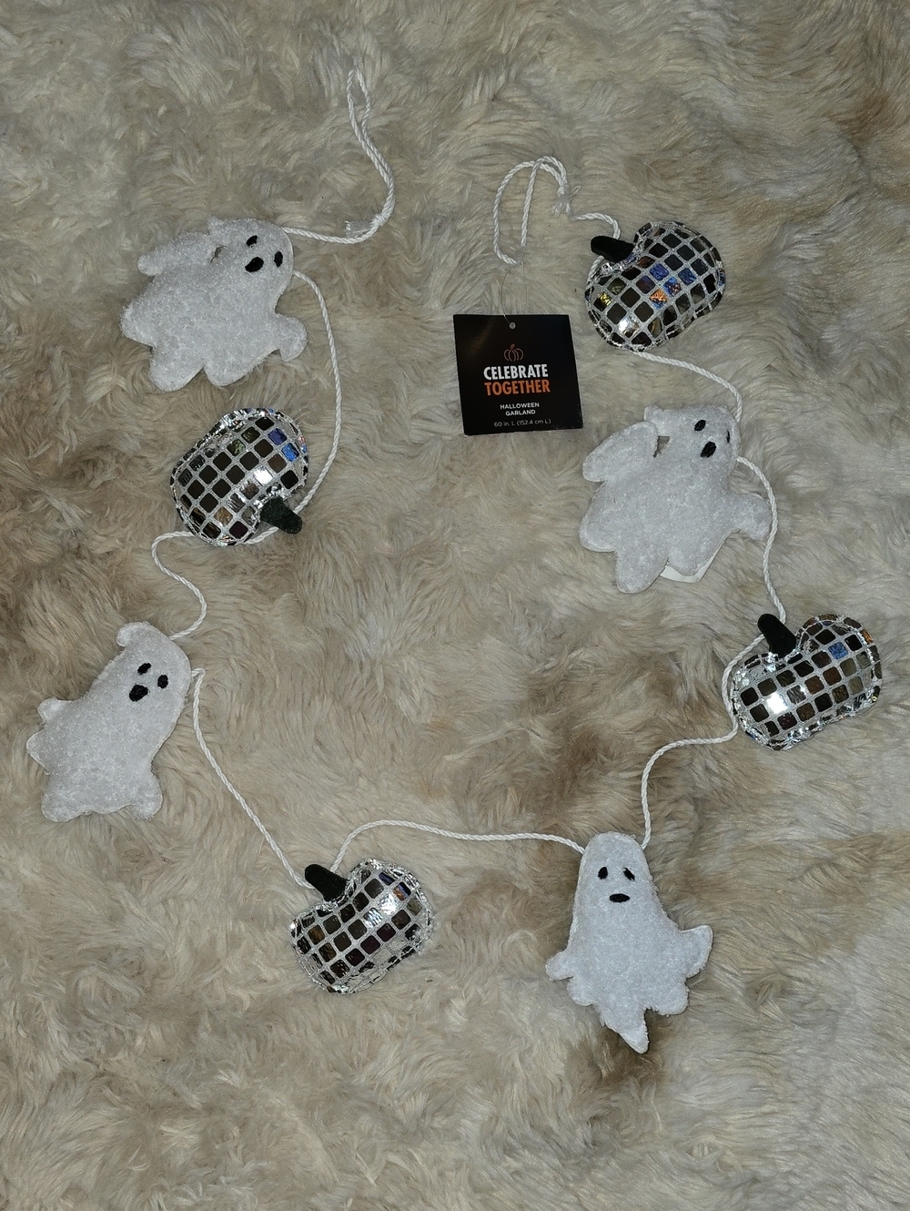 Celebrate Together White Ghost & Silver Mosaic Pumpkin Garland